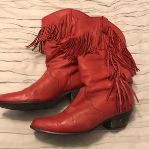 Vintage red fringe cowboy boots